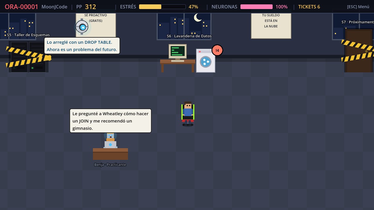 La oficina de MoonJCode en el juego ORA-00001